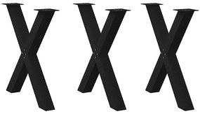 4012988 vidaXL Крака за трапезна маса, X-образни, 3 бр., черни, 70 x (72-73) см, стомана