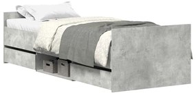 3203813 vidaXL Рамка за легло с горна и долна табла, бетонно сива, 90x190 см