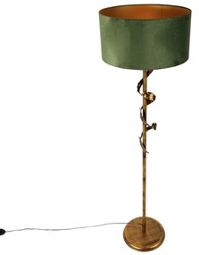 Винтидж подова лампа антично злато със зелен абажур - Linden