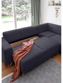 Антрацитен разтегателен/с място за съхранение ъглов диван (десен ъгъл/L форма) Classy Sophie – Miuform