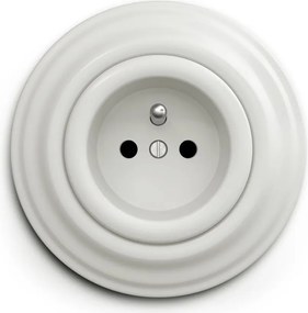 Kliklap - Ретро стенен контакт с рамка, 230 V, керамичен, бял