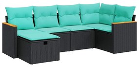 3325914 vidaXL Градински диван с възглавници, 6 части, черен, полиратан