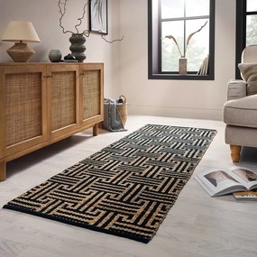 Черна/естествена ръчно изработена пътека със смес от юта 80x230 cm Meander Jute – Flair Rugs