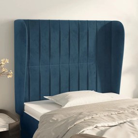 3118228 vidaXL Горна табла за легло с уши, тъмносиня, 83x23x118/128 см, кадифе