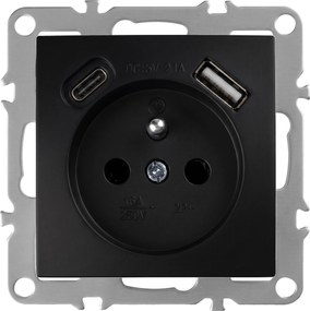 Единичен контакт със заземяване + USB-A USB-C OSTE JNH004-G Black