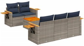 3226628 vidaXL Градински диван с възглавници, 6 части, полиратан, сив