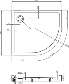 Mexen Flow+ асиметричен полукръгъл ляв душ поддон 90 x 80 cm, бял гланц - 46Q108090LH