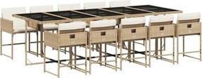 3211294 vidaXL Градински комплект с възглавници, 11 части, бежов полиратан
