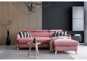 Светлорозов кадифен ъглов разтегателен диван (десен ъгъл) Sweet Harmony - Miuform