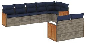 3260234 vidaXL Градински диван с възглавници, 8 части, полиратан, сив