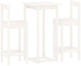 3124733 vidaXL Бар комплект от 3 части, бял, масивна борова дървесина