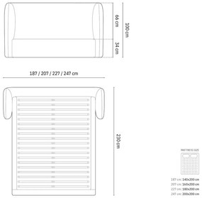 Бежово двойно тапицирано легло с място за съхранение с включена подматрачна рамка 180x200 cm Miley – Micadoni