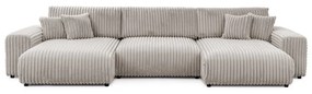 Светлосив сгъваем/с място за съхранение ъглов диван от рипсено кадифе (U форма) Sarina – Ropez