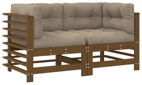 825684 vidaXL Ъглови дивани с възглавници, 2 бр, меденокафяви, бор масив