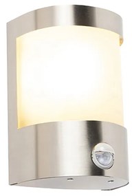 Модерна стенна лампа за открито от неръждаема стомана с датчик за движение IP44 - Mira