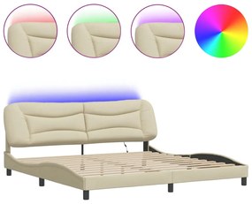 3213730 vidaXL Рамка за легло с LED осветление, кремава, 200x200 см, плат