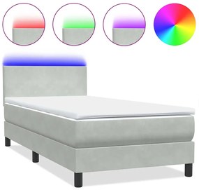 3316665 vidaXL Боксспринг легло с матрак и LED, светлосиво, 80x210 см, кадифе
