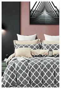 Сиво и бежово удължено памучно спално бельо от четири части за двойно легло с чаршаф 200x220 cm Geometric - Mila Home