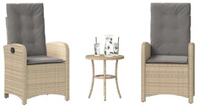 365181 vidaXL Бистро комплект с възглавници 3 части бежов микс полиратан