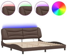 3213957 vidaXL Рамка за легло с LED осветление, кафява, 200x200 см, еко кожа
