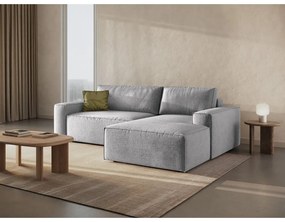Светлосив разтегателен ъглов диван от букле (десен ъгъл) Jodie – Micadoni Home