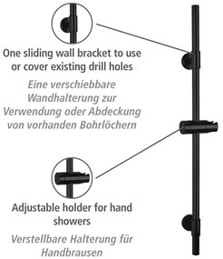 Черен душ прът за стена от неръждаема стомана 66 cm Basic - Wenko