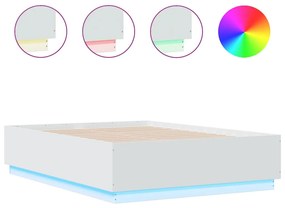 3209646 vidaXL Рамка за легло с LED осветление бяла 135x190 см инженерно дърво