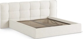 Двойно легло 140x200 cm тапицирано с място за съхранение с включена подматрачна рамка в цвят слонова кост Eric – Micadoni