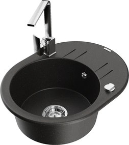 Mexen Kevin гранитна мивка с 1 корито с отцедник и кухненски смесител Rita, черно/златен металик - 6517-75-670300-00