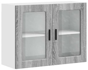854093 vidaXL Кухненски стенен шкаф със стъклена врата Porto сив сонома