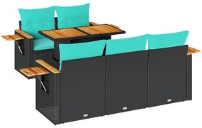 3327550 vidaXL Градински диван с възглавници, 6 части, черен, полиратан