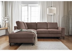 Кафяв разтегателен ъглов диван от рипсено кадифе (ляв ъгъл) Lofty Lilly – Miuform