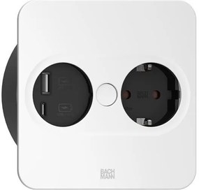 BACHMANN Модул TWIST 2 КВАДРАТЕН с 1х Шуко и USB тип A+C, с кабел 2м, цвят Бял,  - B946.205