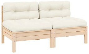 806652 vidaXL 2-местен градински диван с кремави възглавници, бор масив