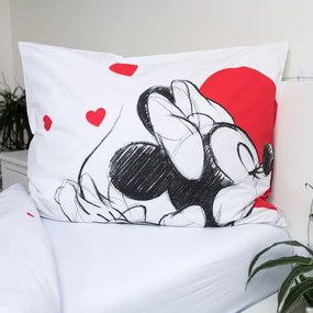 Червено-бяло единично памучно детско спално бельо 140x200 cm Mickey and Minnie "Love" – Jerry Fabrics