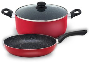 Комплект тенджера и тиган SAPIR SP 1318 P3, 3 части, 24 см, Мраморно покритие, Червен
