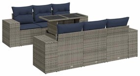 3326742 vidaXL Градински диван с възглавници, 7 части, сив полиратан акация
