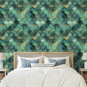 Тапет – Зелени морски люспи със златен оттенък