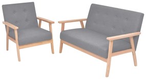 275176 vidaXL Комплект дивани, 2 части, плат, светлосиви
