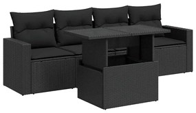 3326236 vidaXL Градински комплект с възглавници, 5 части, черен полиратан