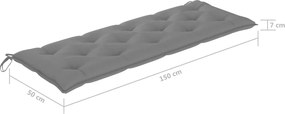 Възглавница за градинска пейка сива 150x(50+50)x7 см оксфорд