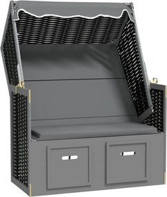 318653 vidaXL Strandkorb с навес, полиратан и масивно дърво, антрацит и черно