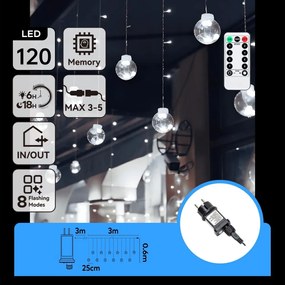 Aigostar - LED външна коледна гирлянда 120xLED/6W/230V/8 функции 3x0,6m IP44 студено бяла+ДУ