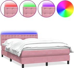 3317276 vidaXL Боксспринг легло с матрак и LED, розово, 160x210 см, кадифе
