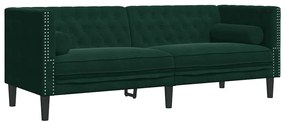 372695 vidaXL Честърфийлд диван с болстери, 3-местен, тъмнозелен, кадифе