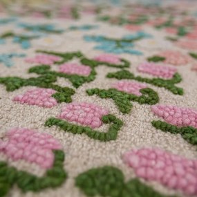 Кремав ръчно изработен вълнен килим 200x290 cm Emilia Floral – Flair Rugs