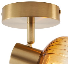 Модерен таванен прожектор златен с кръгло кехлибарено стъкло - Теди