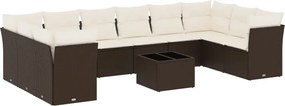 3250052 vidaXL Градински комплект диван с възглавници 11 части кафяв полиратан