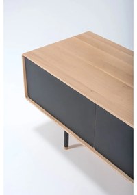 Черна/естествена маса за телевизор от масивен дъб 160x48 cm Fina – Gazzda