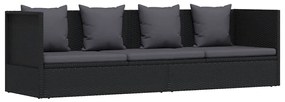 46087 vidaXL Градинско легло с възглавници, полиратан, черно
